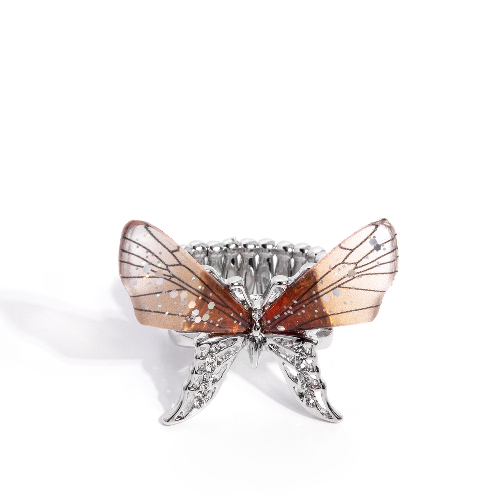 Paparazzi Silver and Brown Butterfly Ring Light Landing Fashion Jewelry